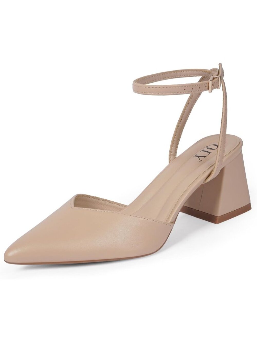 🆕Women's Cream Pointed Toe Block Heels Chunky Ankle Strap Bridal Dress Pumps